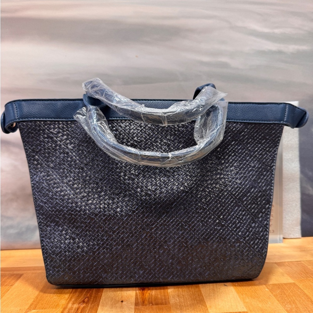 Woven Navy Blue Tote Bag | Minimalist Quiet Luxury Work Everyday Carryall
